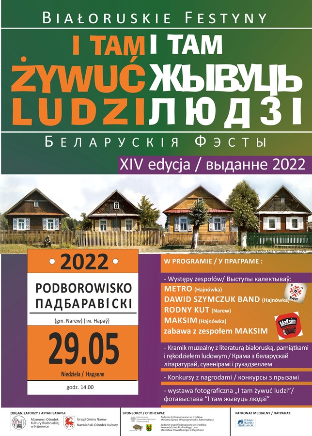 Na plakacie znajduje się zdjęcie chat wiejskich oraz informacje o wydarzeniu w polskim i białoruskim języku