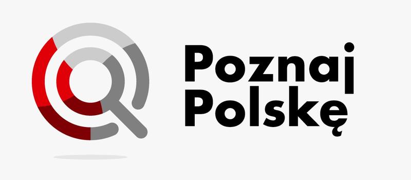 lupa w okręgu oraz napis Poznaj Polskę