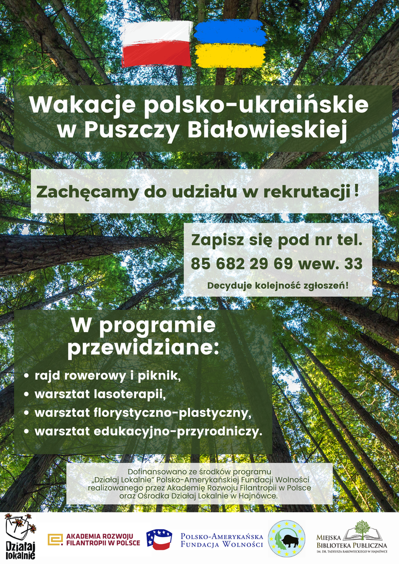 zdjecie lasu, grafika flagi Polski i Ukrainy oraz loga i informacje o wydarzeniu