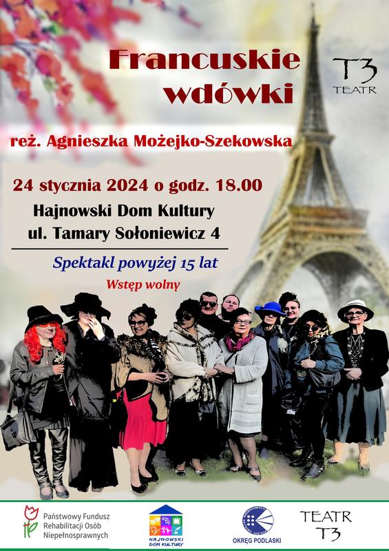plakat zapraszający na wydarzenie zdjęcie grupy teatralnej, informacje o wydarzeniu