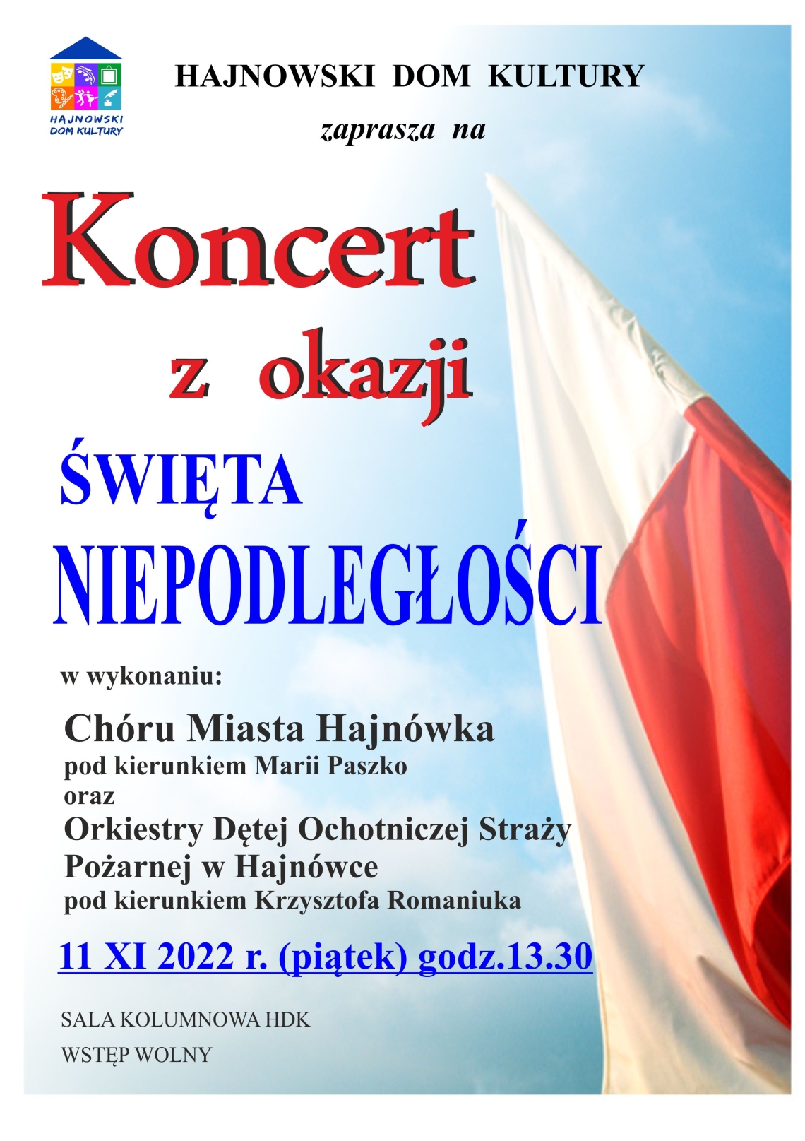 zdjęcie flagi Polski oraz inforamcje o koncercie