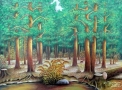 praca przedstawia zielony sosnowy las