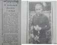 wycinek z lokalnej gazety; kolr czarno bialy; po lewej stronie kolumna z tekstem, po prawej zdjecie mężczyzny, ogrodnika trzymającego w ręku kwiaty 