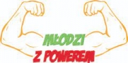 logo programy; dwie muskularne ręce unisione ku górze; u dolu napis Młodzi z powerem