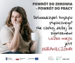 Po lewej stronie zdjęcie zmartwioej kobiety, po prawej informacje dotyczące projektu.