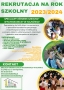 Plakat promujący rekrutację na rok szkolny 2023/2024. Na szarym tle zdjęcia z życia szkoły oraz informacje o ofercie edukacyjnej (opisana w artykule)