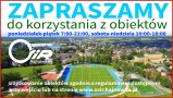 widok na stadion z lotu ptaka, logo OSiR oraz godziny otwarcia