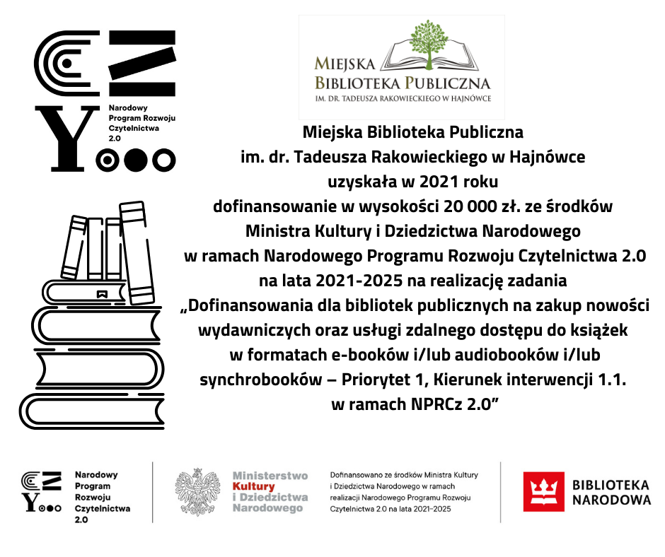 grafika książek, loga oraz informacja o dofinansowaniu
