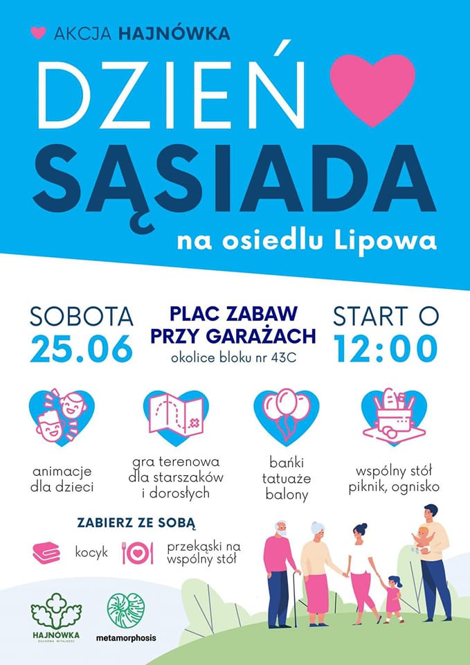 Palat zapraszający na wydarzenie loga organizatorów grafika rodziny oraz informacje o wydarzeniu