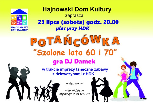 Plakat zapraszający na wydarzenie P{lakat z grafiką tańcerzy oraz logo organizatora i informacjami o wydarzeniu