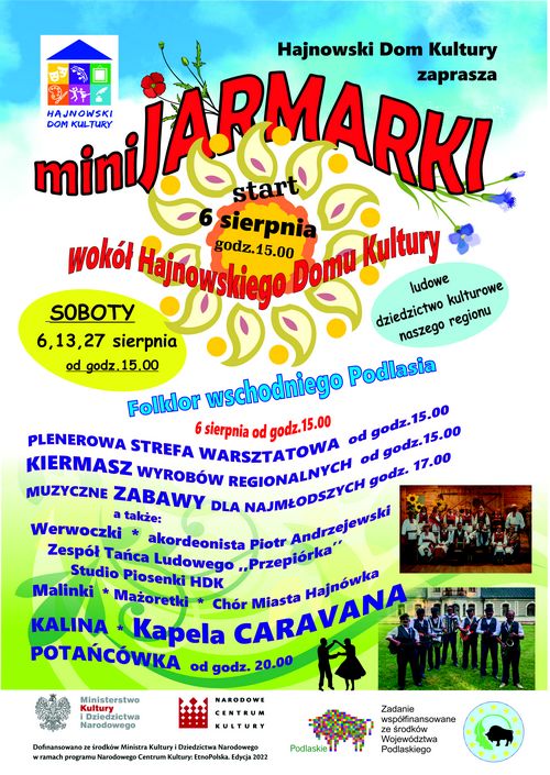 Plakat zapraszający na wydarzenie Kolorowy plakat z programem imrezy, logo organizatora