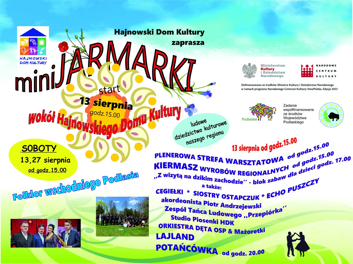 Plakat zapraszający na wydarzenie kolorowy plakat z logo organizatoria i informacjami o wydarzeniu