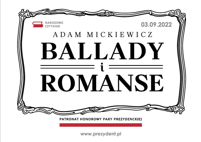 Na białym tle w ramce napis: Adam Mickiewicz Ballady i romanse