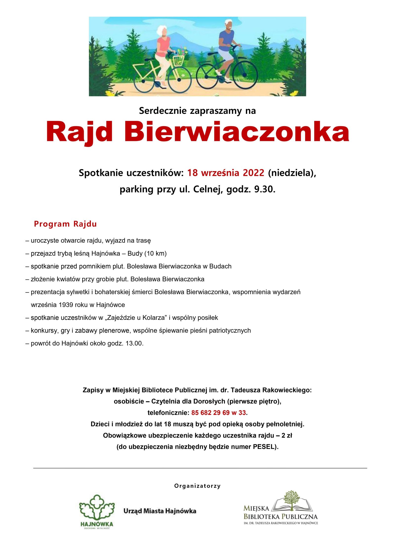 plakat; u góry grafika przedstawiająca rowerzystów, pod nią informacje o rajdzie