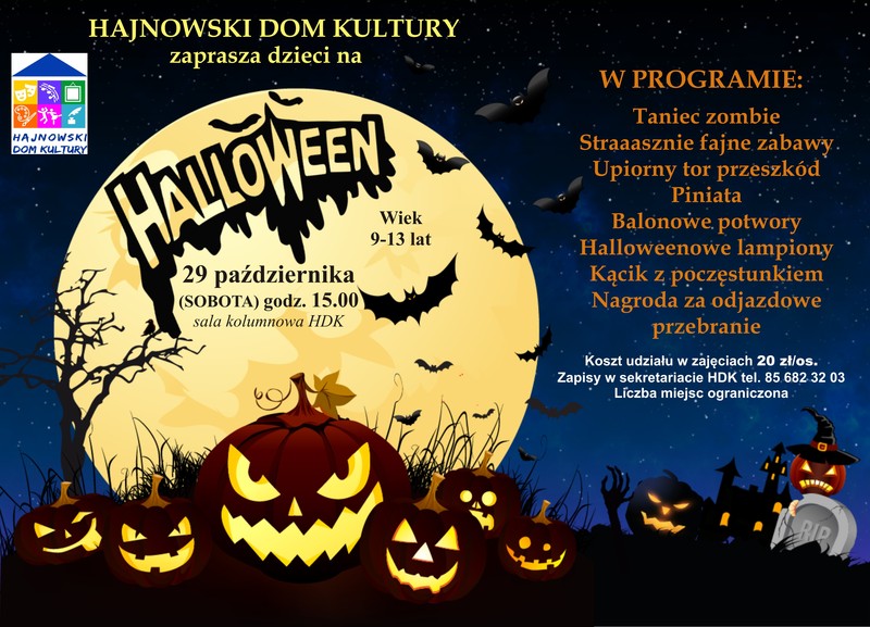 Plakat zapraszający na wydarzenie Ciemny plakat w tonacji halloween w centrum leżą dynie z wyciętymi oczami