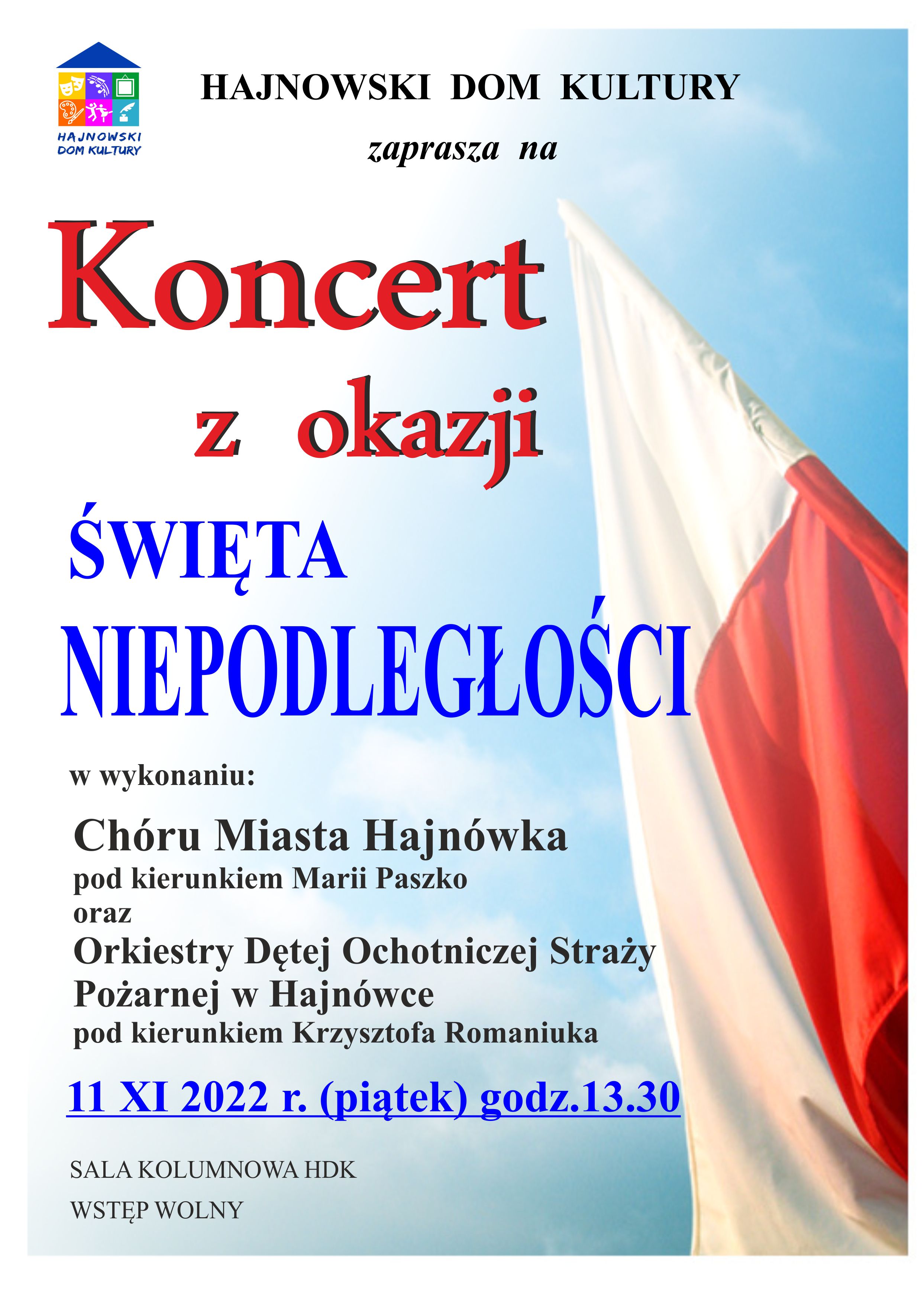plakat zdjęcie flagi Polski oraz inforamcje o koncercie