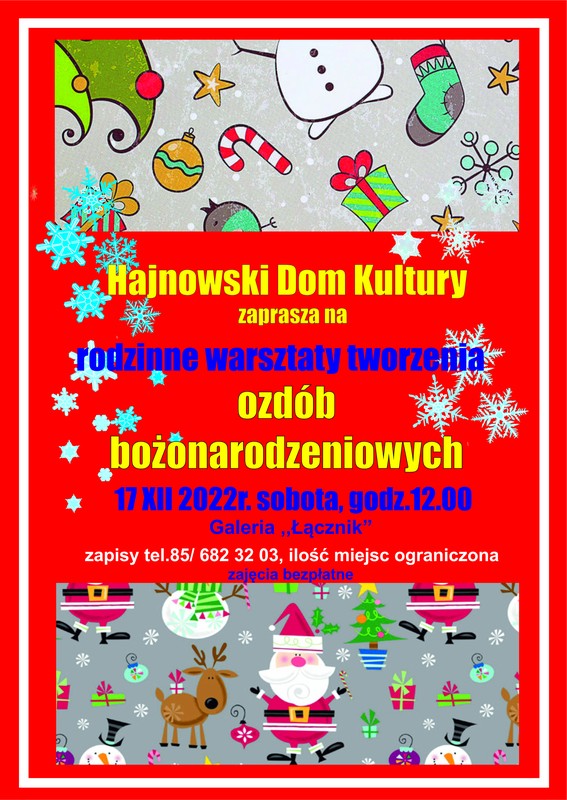 zdjecia z ozdobami świątecznymi oreaz loga organizatora oraz informacje o wydarzeniu Plakat