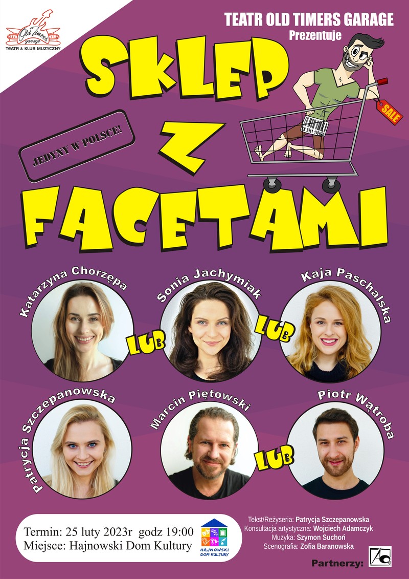 Plakat zapraszający na wydarzenie zdjecia sześciu aktorów oraz informacje o wydarzeniu