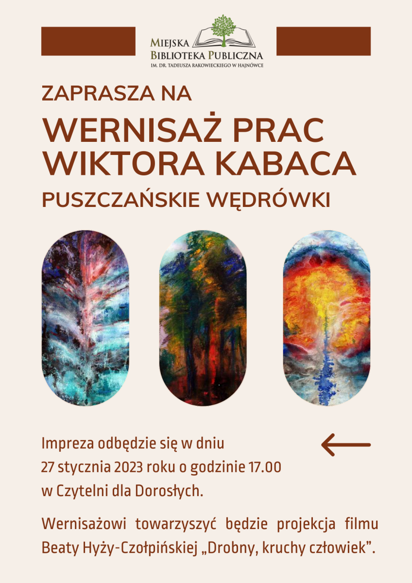 Plakat zapraszający na wydarzenie prace kabaca, logo organzatora i informacje o wydarzeniu