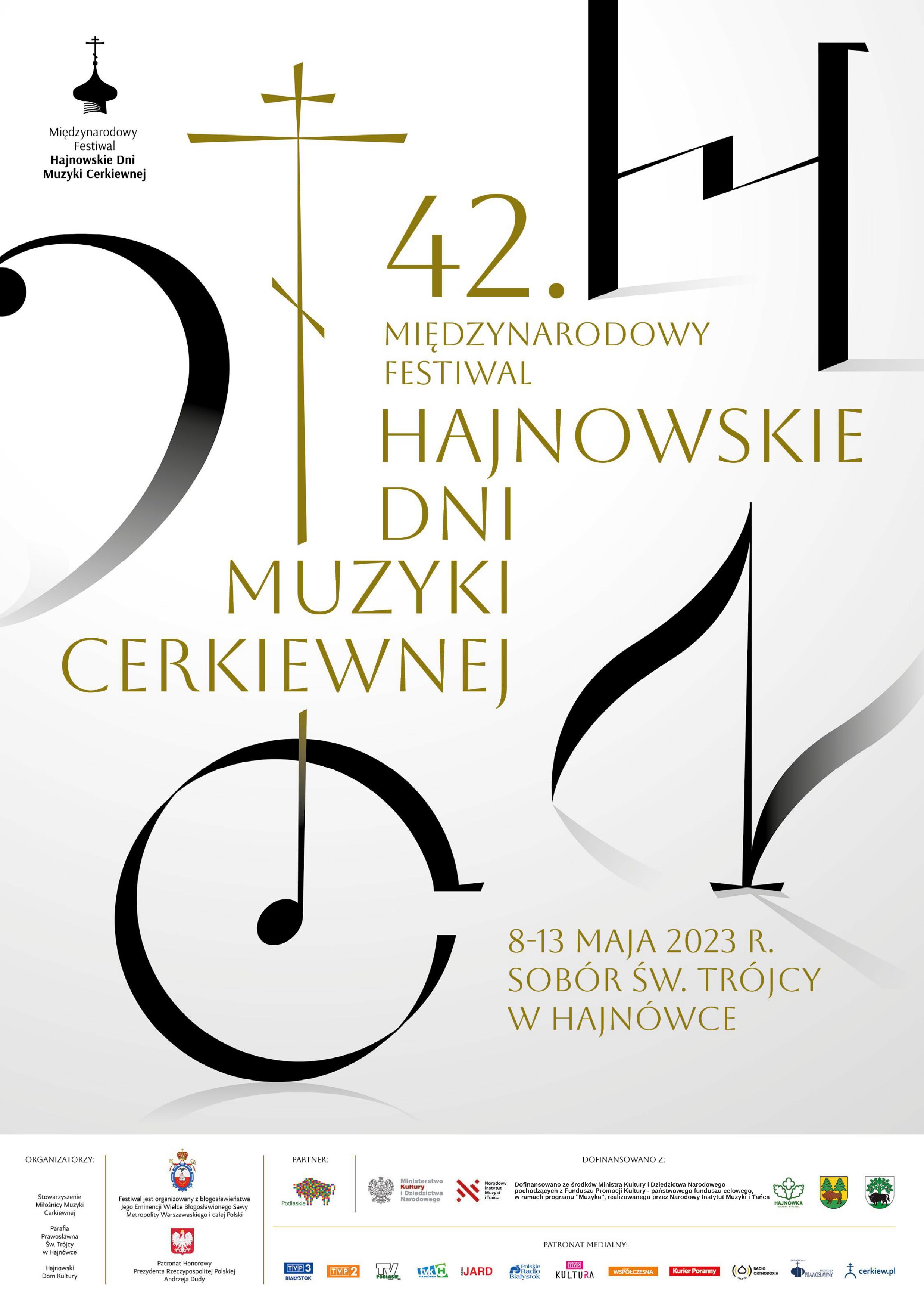 na białym tle czarna i zlota grafika: nuty i krzyż i tytuł wydarzenia