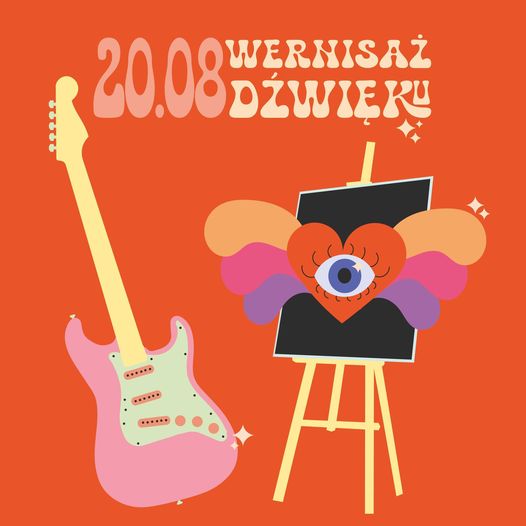 Plakat zapraszający na wydarzenie grafika gitary i obrazu na sztaludze