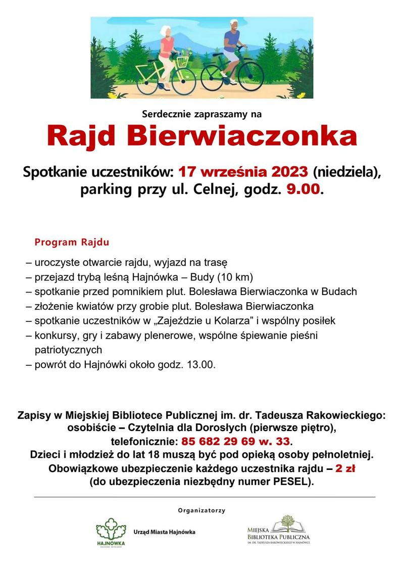 Plakat zapraszający na wydarzenie grafika rowerzystów oraz informacje o wydarzeniu i loga organizatorów
