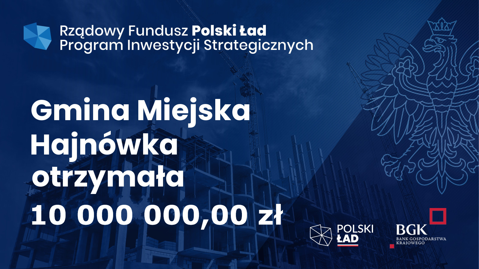 Na granatowym tle informacje o dofinansowaniu, nazwie programu oraz logotypy Polskiego Ładu, Banku Gospodarstwa Krajowego
