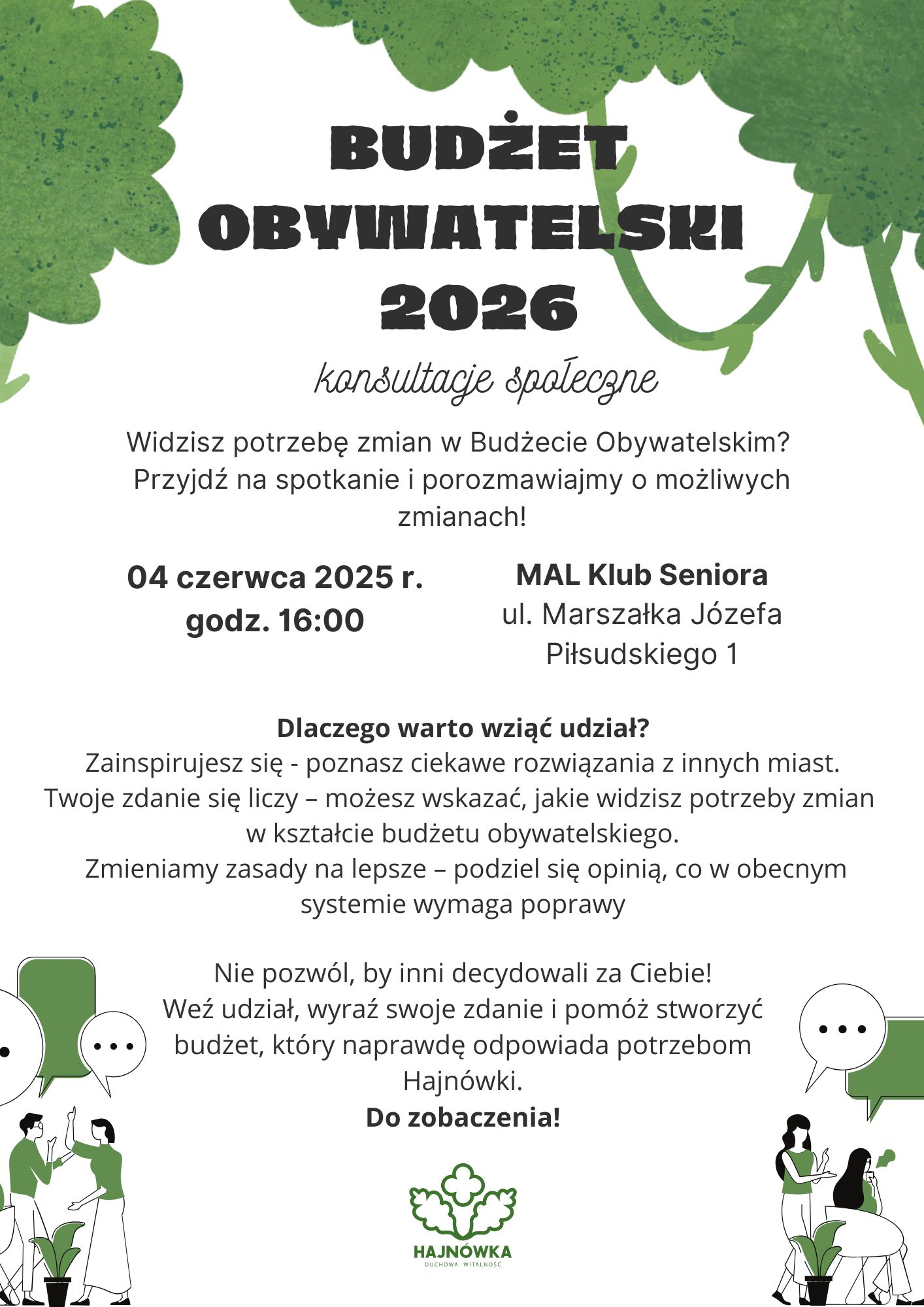 Plakat informujący o spotkaniu konsultacyjnym