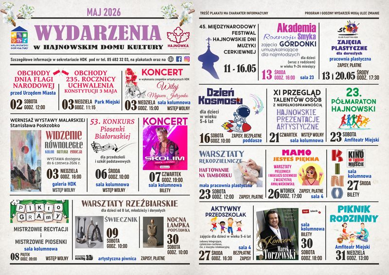 informacje o wydarzeniach, loga i grafika tematyczna