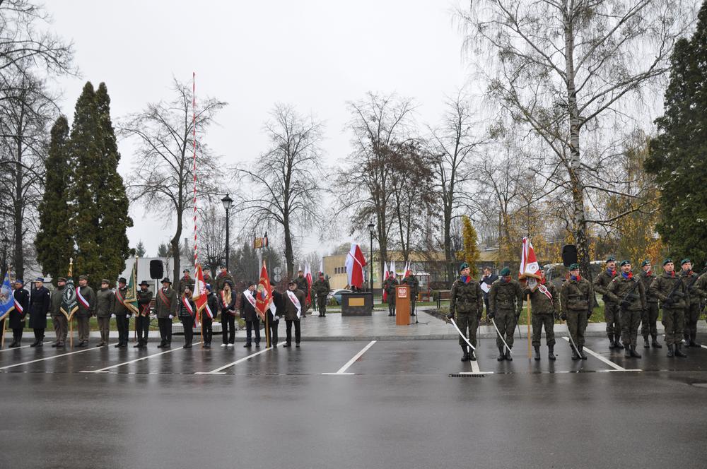 Widok na pomnik i poczty sztandarowe