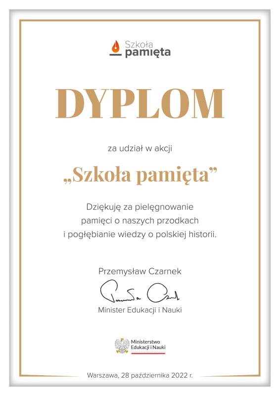 Dyplom za udział w akcji "Szkoła Pamięta"