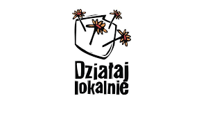 logo grafika przedstawiająca kontur mapy Polski z naniesionymi kwiatkami wyznaczającymi punkty, pod nim napis działaj lokalnie
