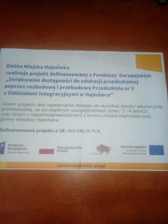 tablica informacyjna o realizacji projektu