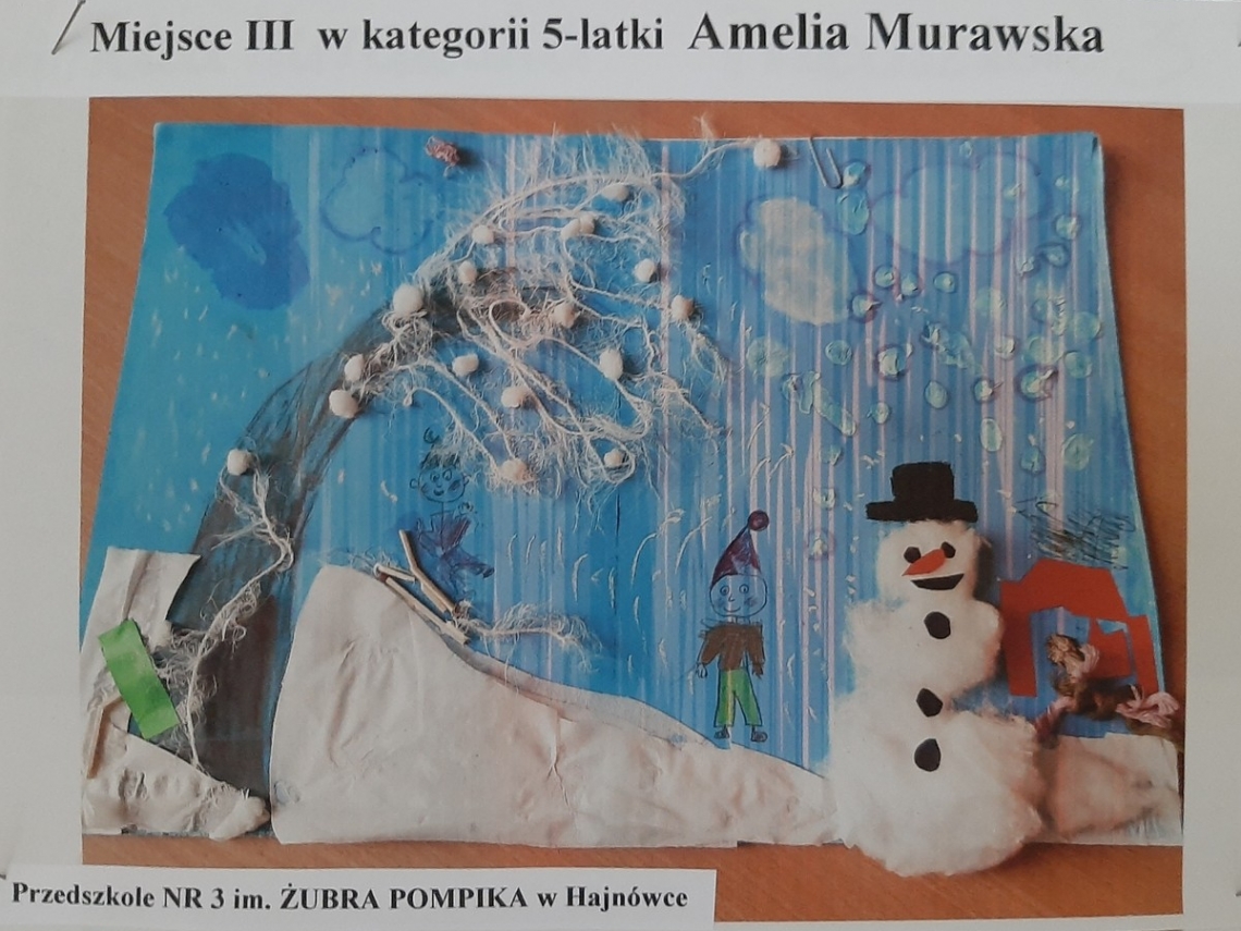 Praca plastyczna dziecka przedstawiająca zimę