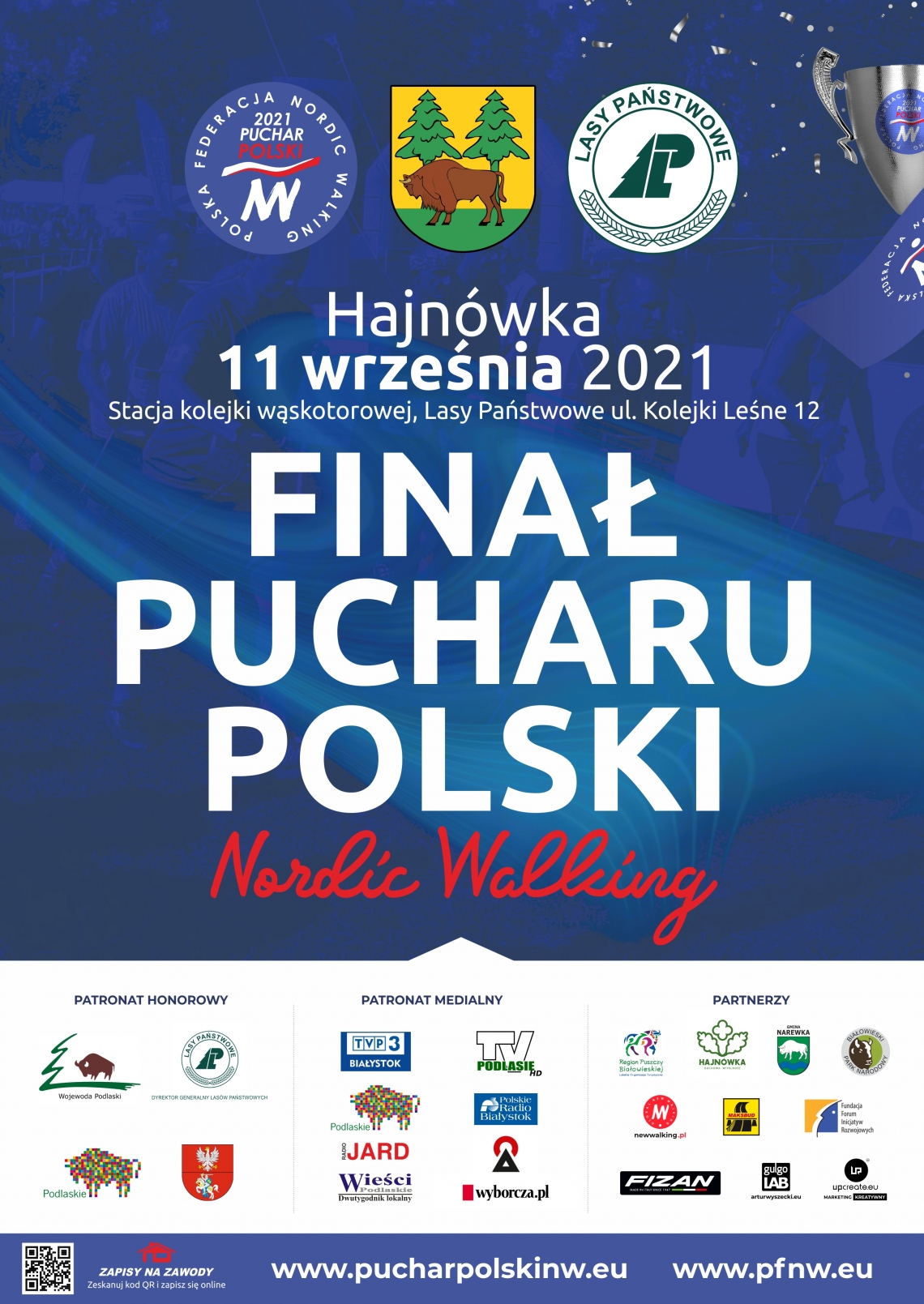 plakat wydarzenia; na granatowym tle logotypy oraz białe napisy informacyjne