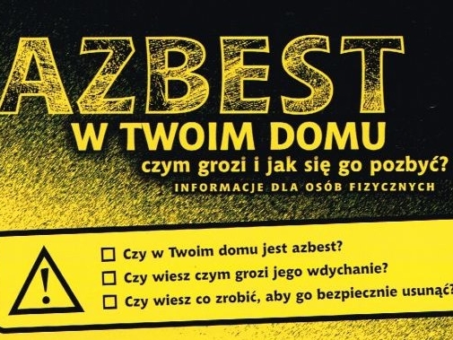 czarno żółty baner z napisami AZBEST