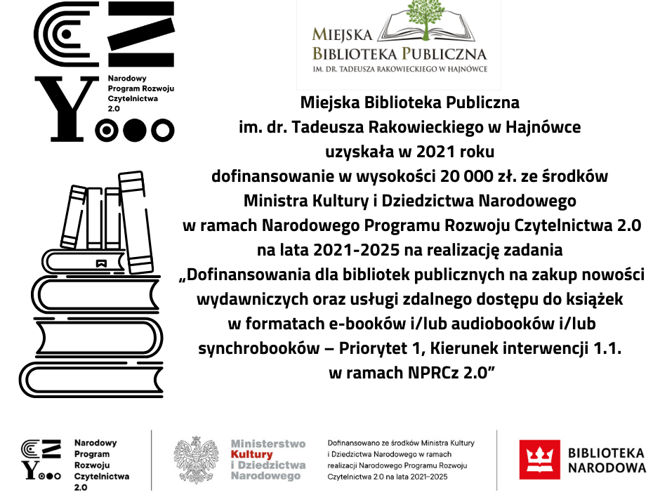 grafika książek, loga oraz informacja o dofinansowaniu