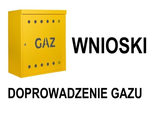 żółta skrzynka gazowa, po rawej stronie napis WNIOSKI doprowadzenie gazu