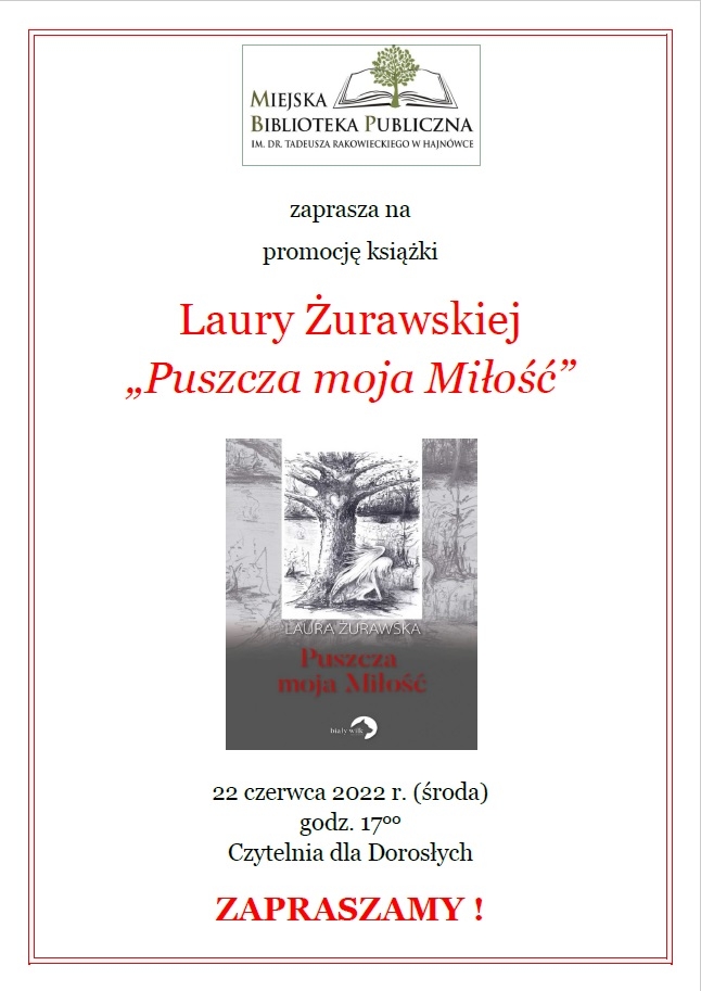 na białym plakacie znajduje się zdjecie okładki książki, logo organizatora i skrótowe informacje o wydarzeniu