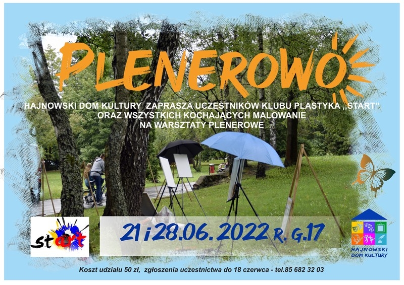 zdjecie sztalug ustawionych w parku, loga organizatorów oraz informacje o wydarzeniu