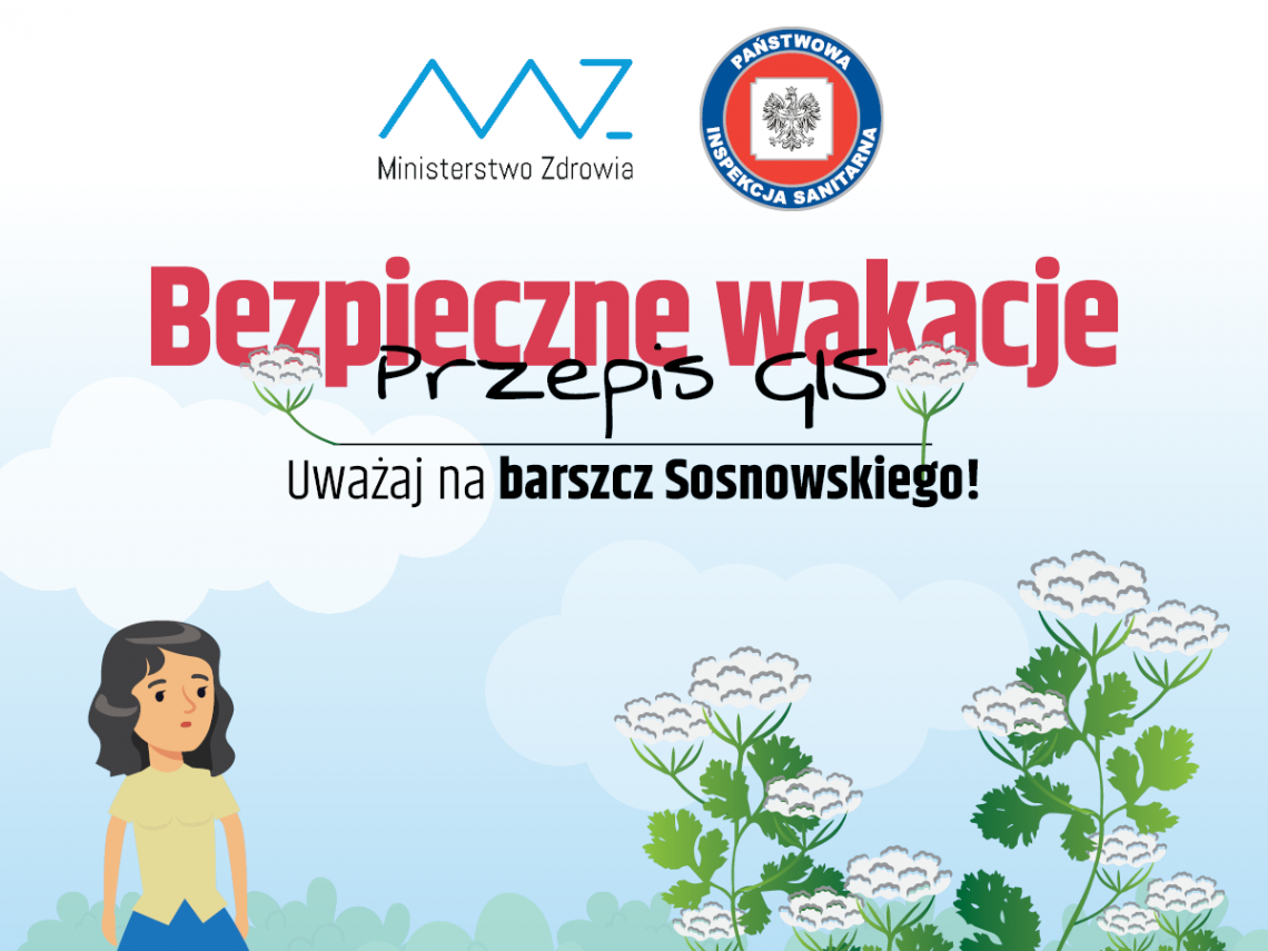 grafika barszczu Sosnowskiego oraz logo Sanepidu i Ministerstwa Zdrowia