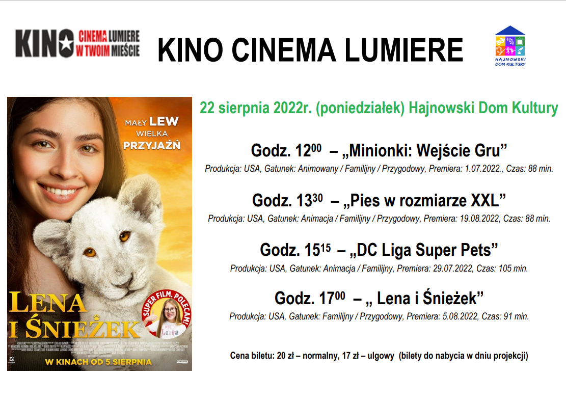 Na plakacie kadr z filmuu oraz spis wyświetlanych filmów