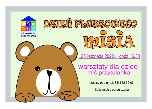 grafika misia , logo organizatora oraz inforamcje o warsztatach