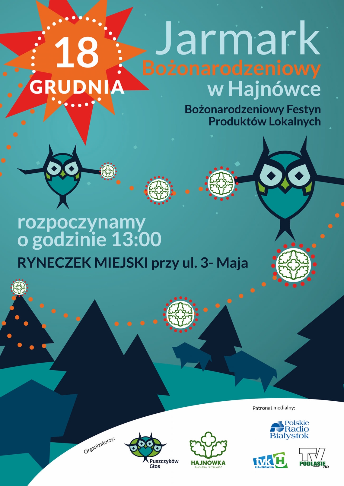 plakat wydarzenia; na zielonym le grafiki lasu i sów oraz informacje o wydarzeniu