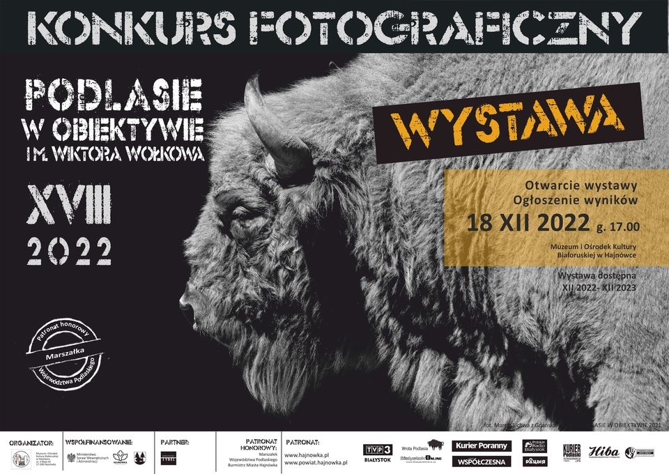 plakat wydarzenia; na czarnym tle postać żubra i informacje o wydarzeniu