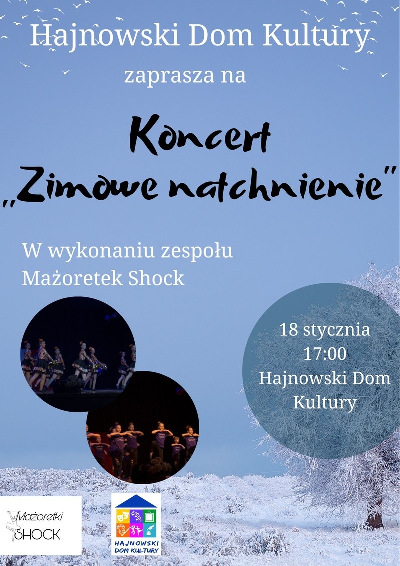 dwa zdjecia mażoretek oraz loga organizatorów i informacje o wydarzeniu