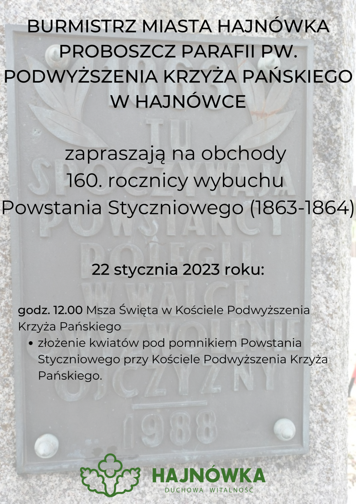 Plakat wydarzenia; na szarym tle informacje o wydarzeniu