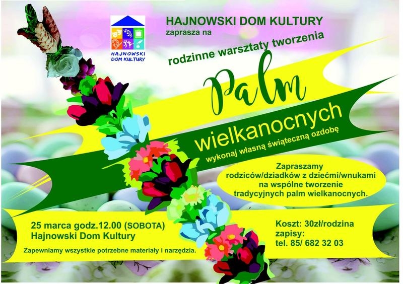 grafika palmy wielkanocnej oraz inforamcje o warsztatach
