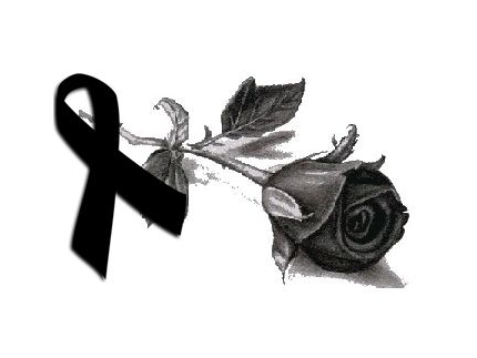 czarno-biała grafika; róża i czarna wstążka