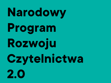 na turkusowym tle napis Program Rozwoju Czytelnictwa 2.0owym tle 